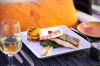 In-flight dining option: pan-seared branzino with lobster